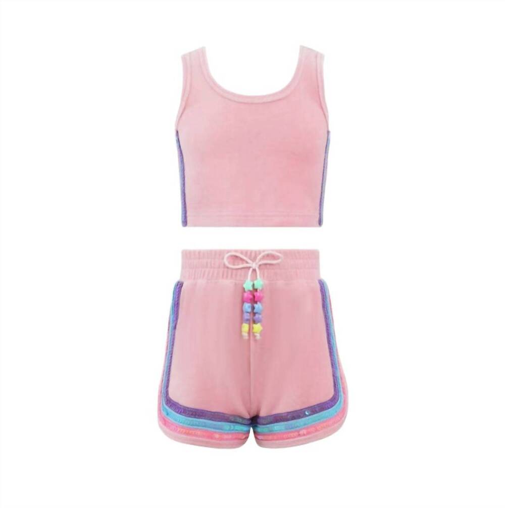 NEW LOLA + THE BOYS girls' rainbow velour sequin tank set in pink